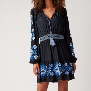 Marie Oliver Kira Ikat Pattern Boho Dress Embroidered Nwot